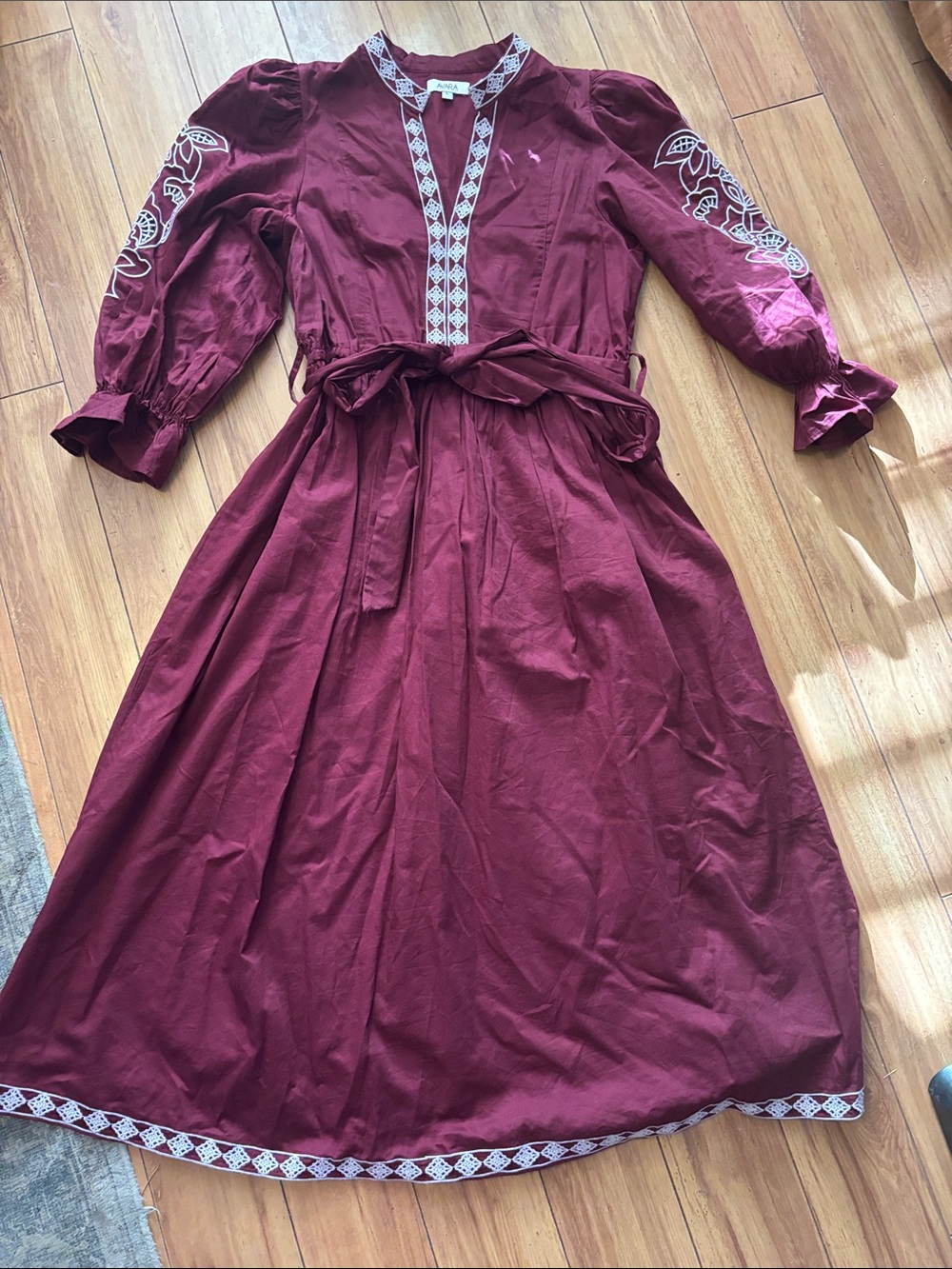 Embroidered burgundy Dress